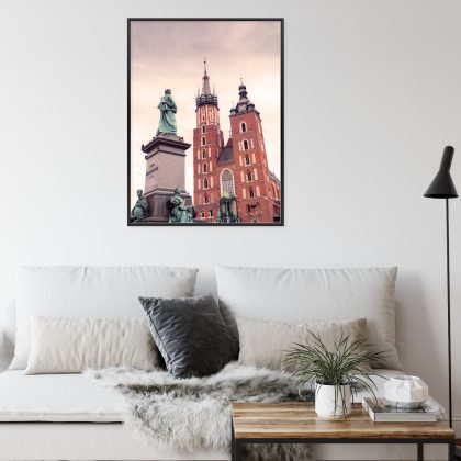 Poster of the Mickiewicz Monument in front of St. Marys Church in Krakow