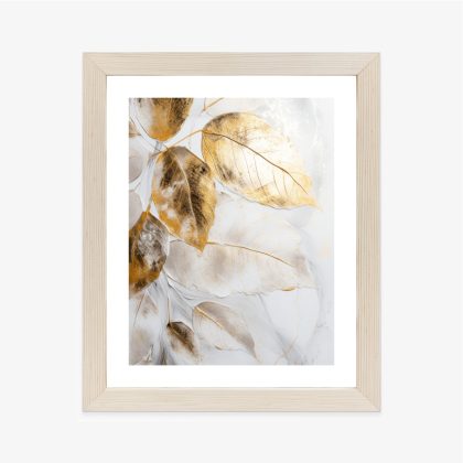 Golden Leaves Poster on White Glamour Elegance