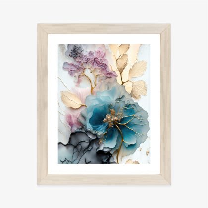 Glamour Flowers Poster Turquoise and Gold on White