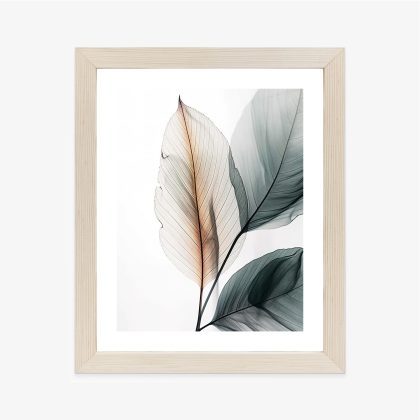 Transparent Grey Green Leaves Poster with Copper Tone