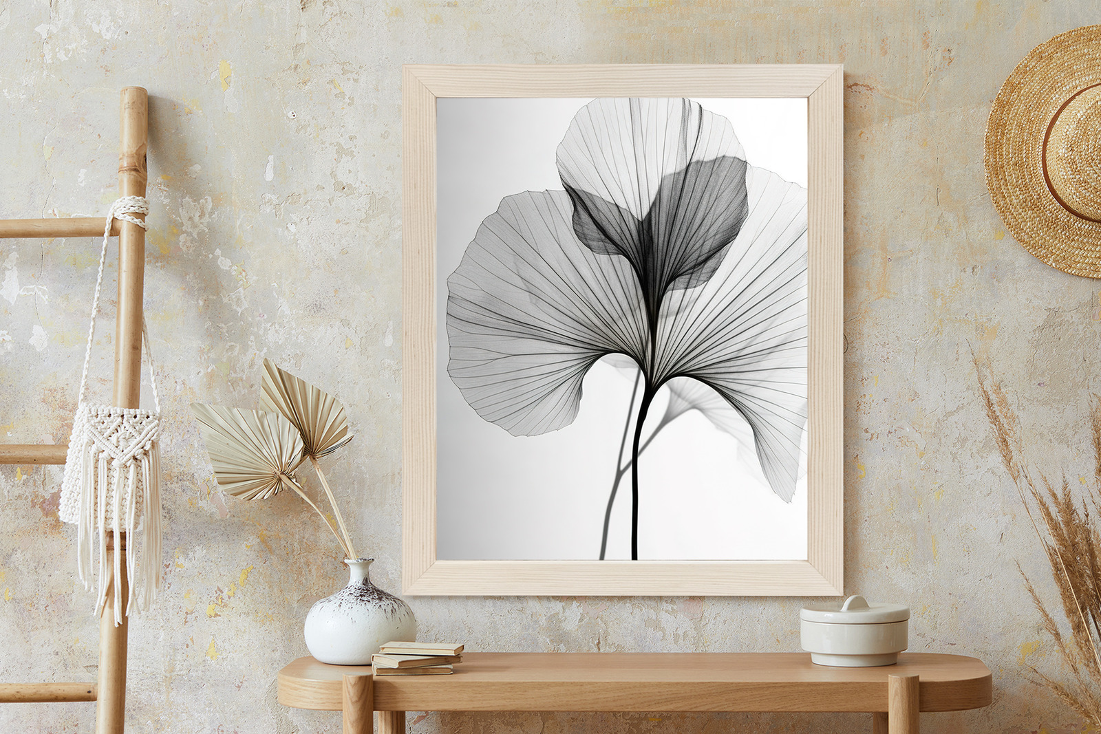 Minimalistický plakát černobílý list ginkgo - Image 5