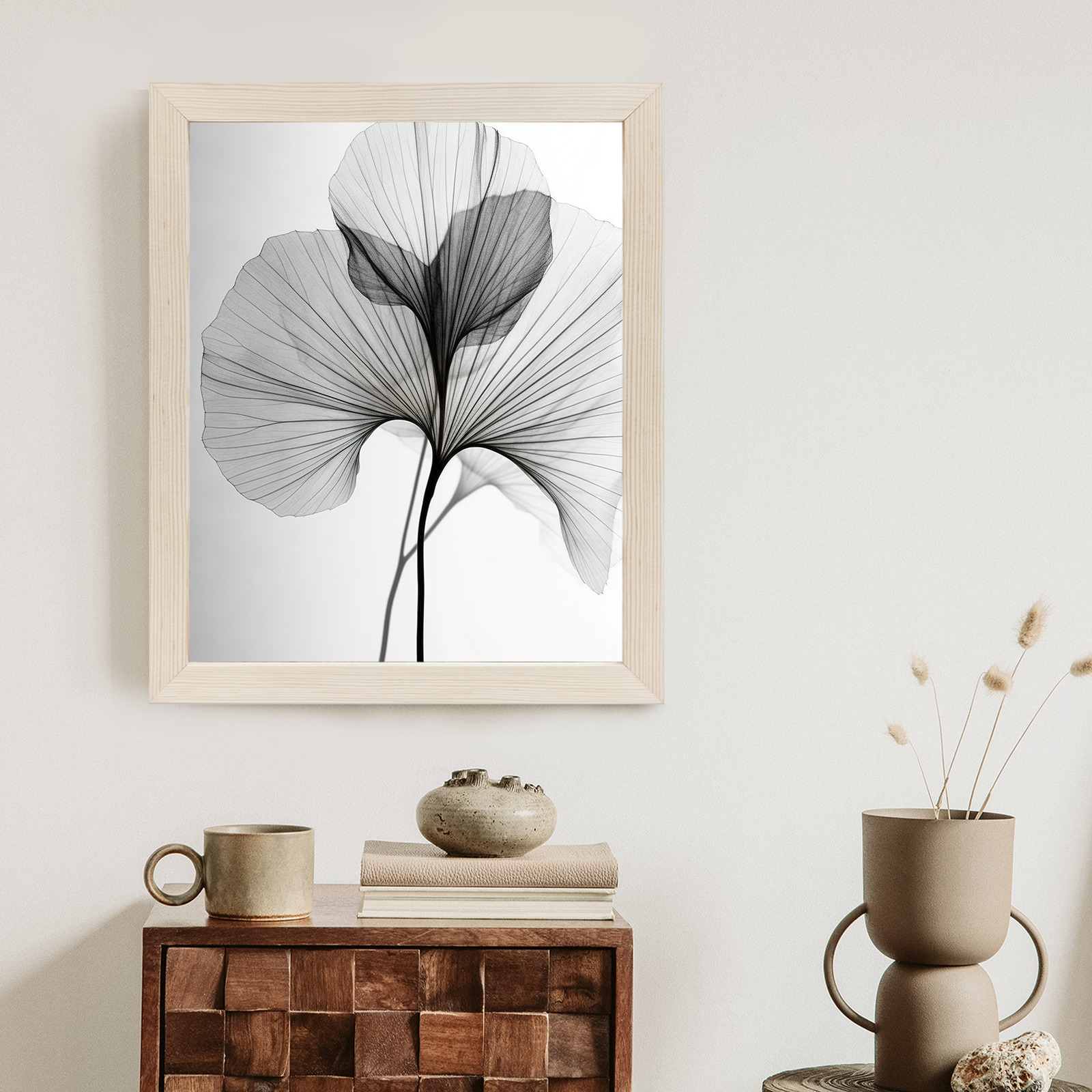 Minimalistický plakát černobílý list ginkgo - Image 2