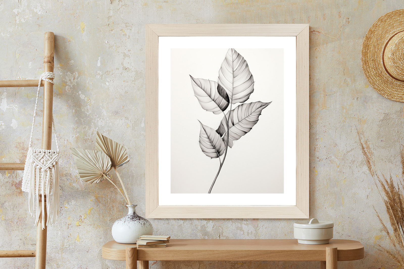 Black and white leaf drawing poster, style and harmony - Image 5
