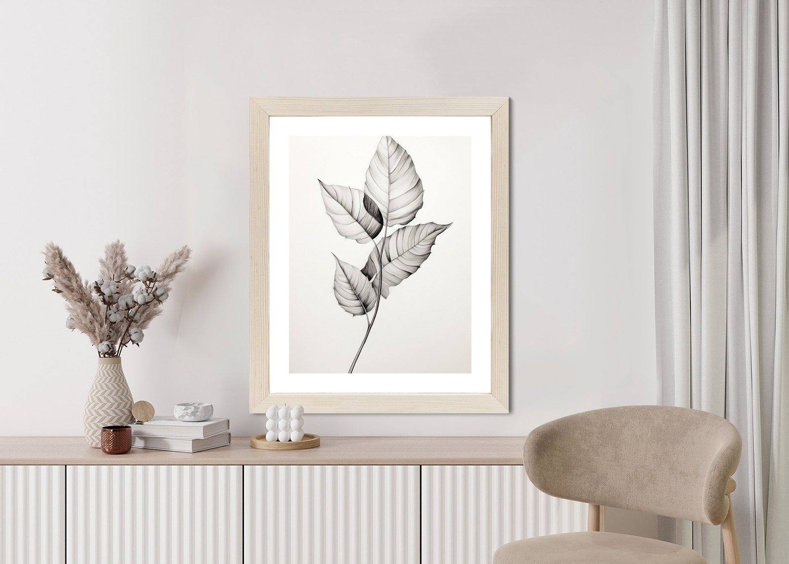 Black and white leaf drawing poster, style and harmony - Image 4
