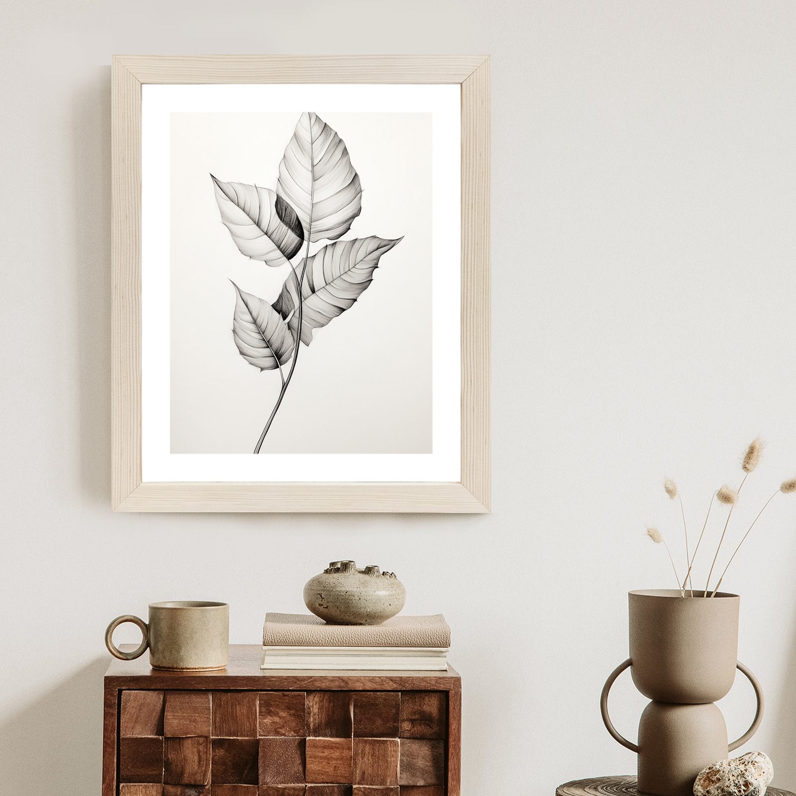 Black and white leaf drawing poster, style and harmony - Image 2