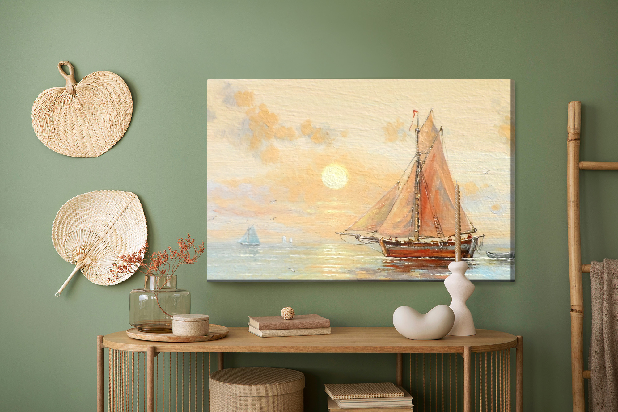 Canvas wall art sailboat at sea at sunset - Image 5