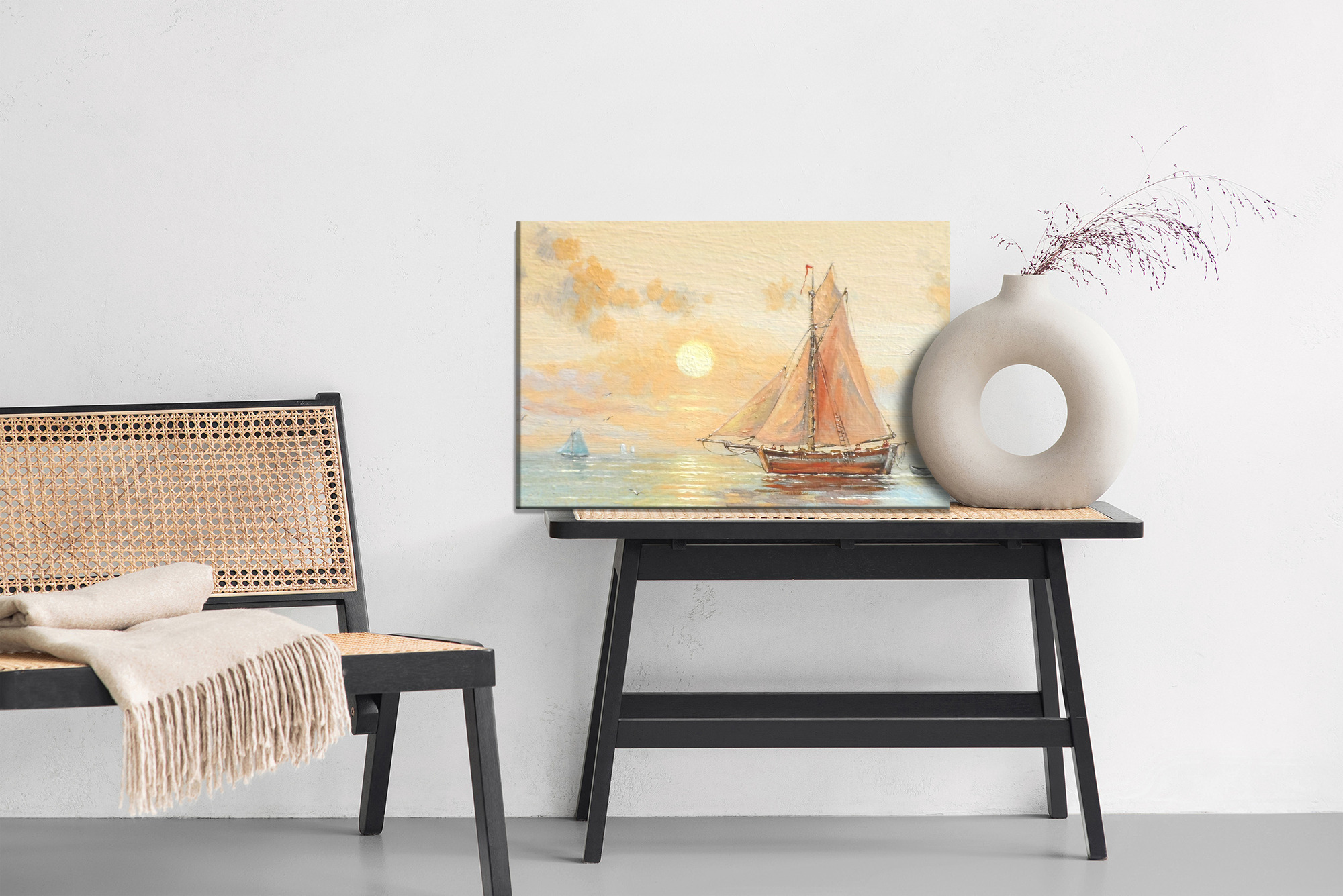 Canvas wall art sailboat at sea at sunset - Image 6