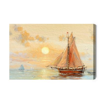 Canvas wall art sailboat at sea at sunset