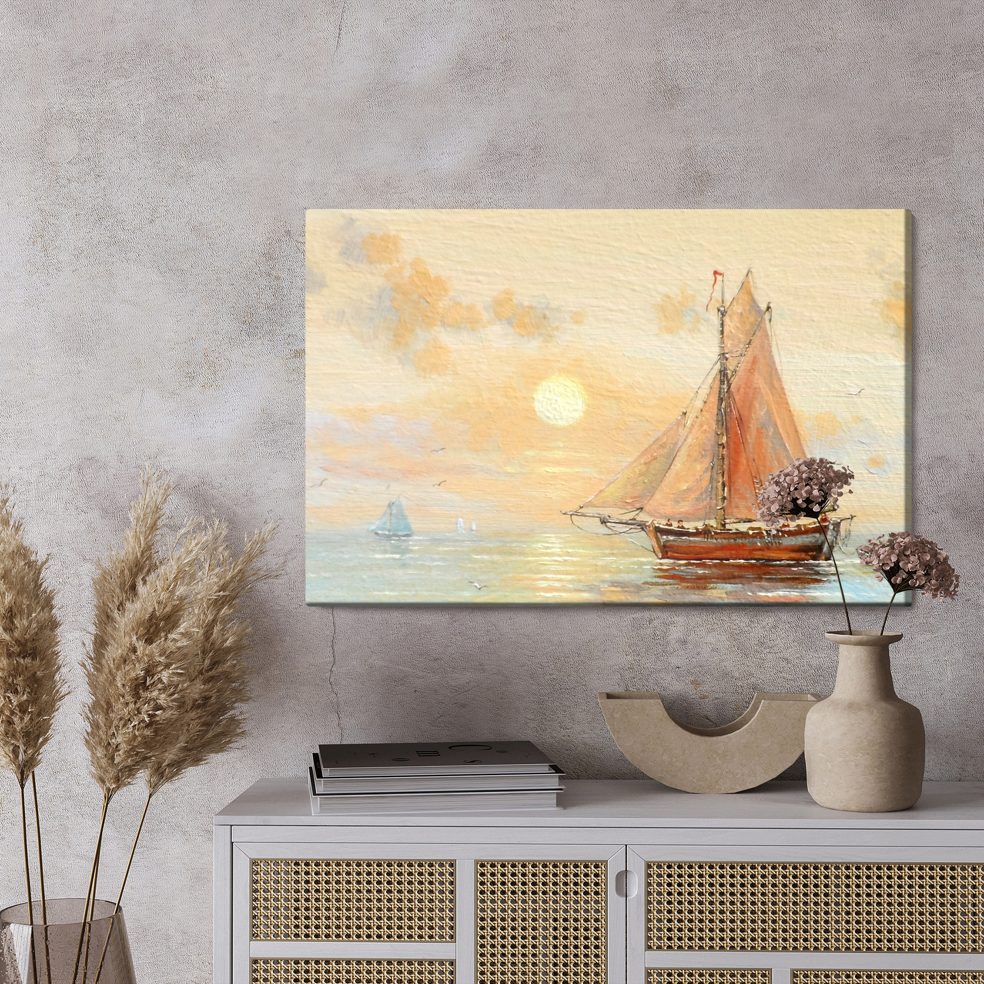 Canvas wall art sailboat at sea at sunset - Image 3