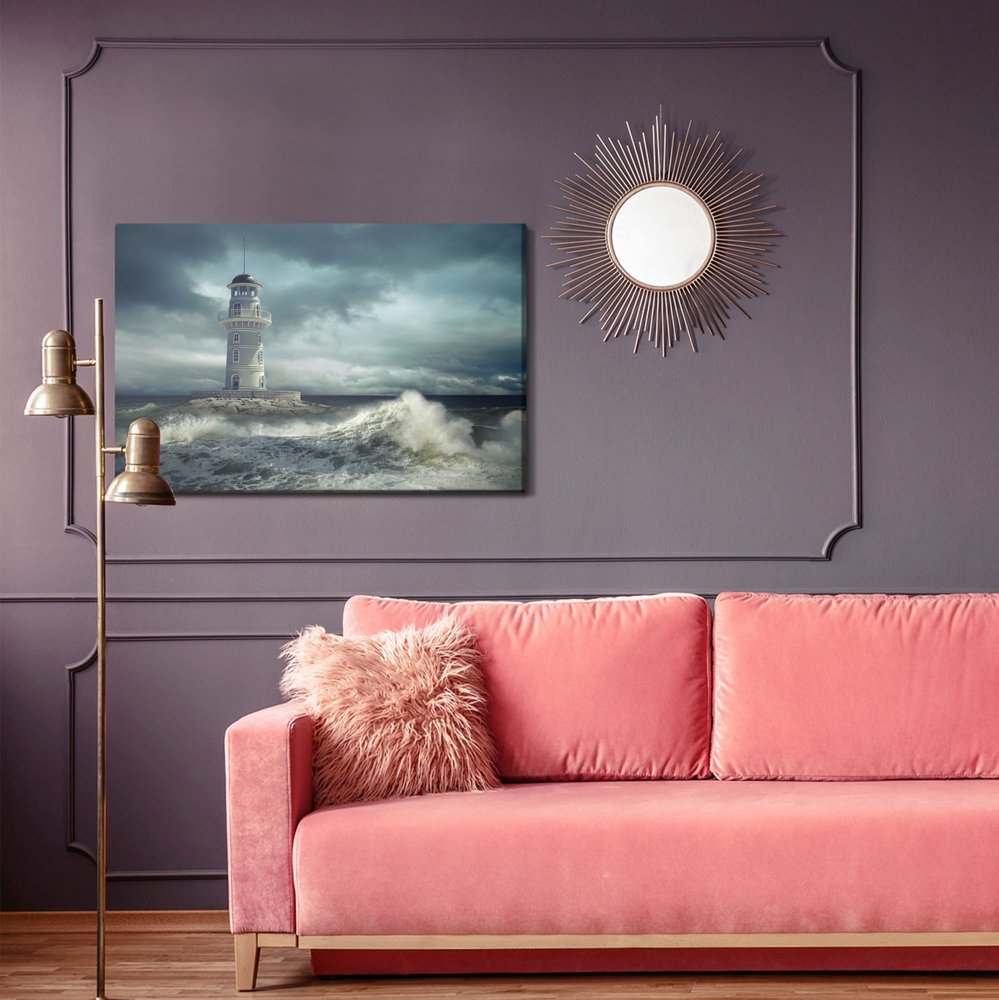 Canvas print Lighthouse in a stormy sea - Image 4