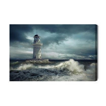 Canvas print Lighthouse in a stormy sea