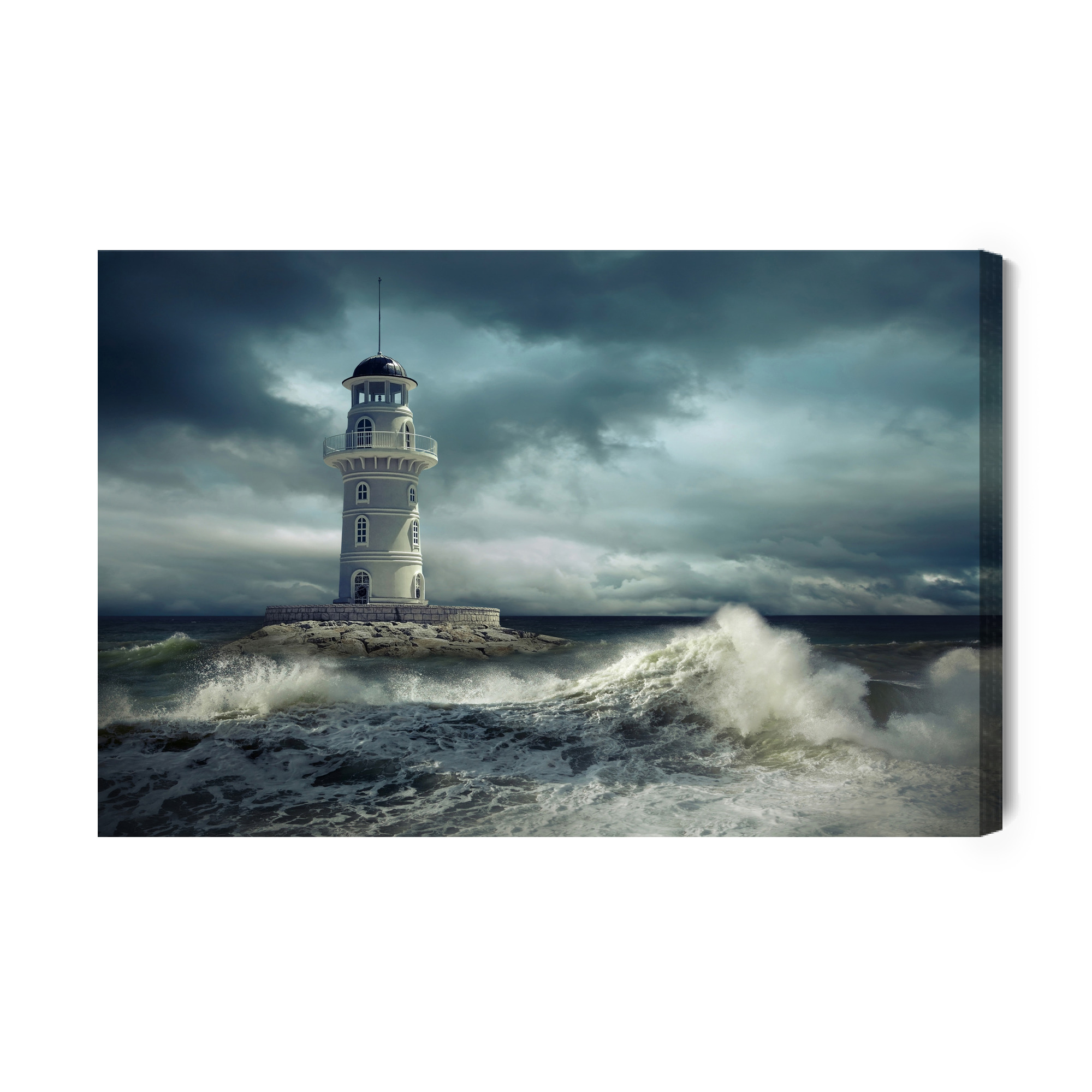 Canvas print Lighthouse in a stormy sea