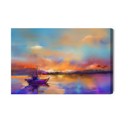 Canvas wall art boat in a pastel sunset