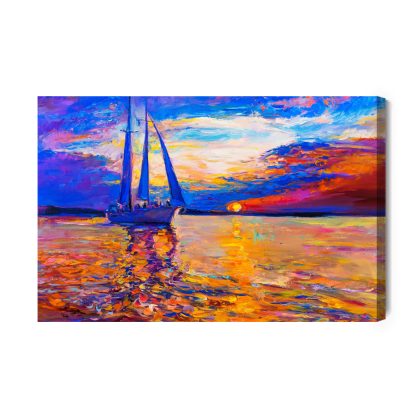 Canvas wall art sailboat in a colorful sunset
