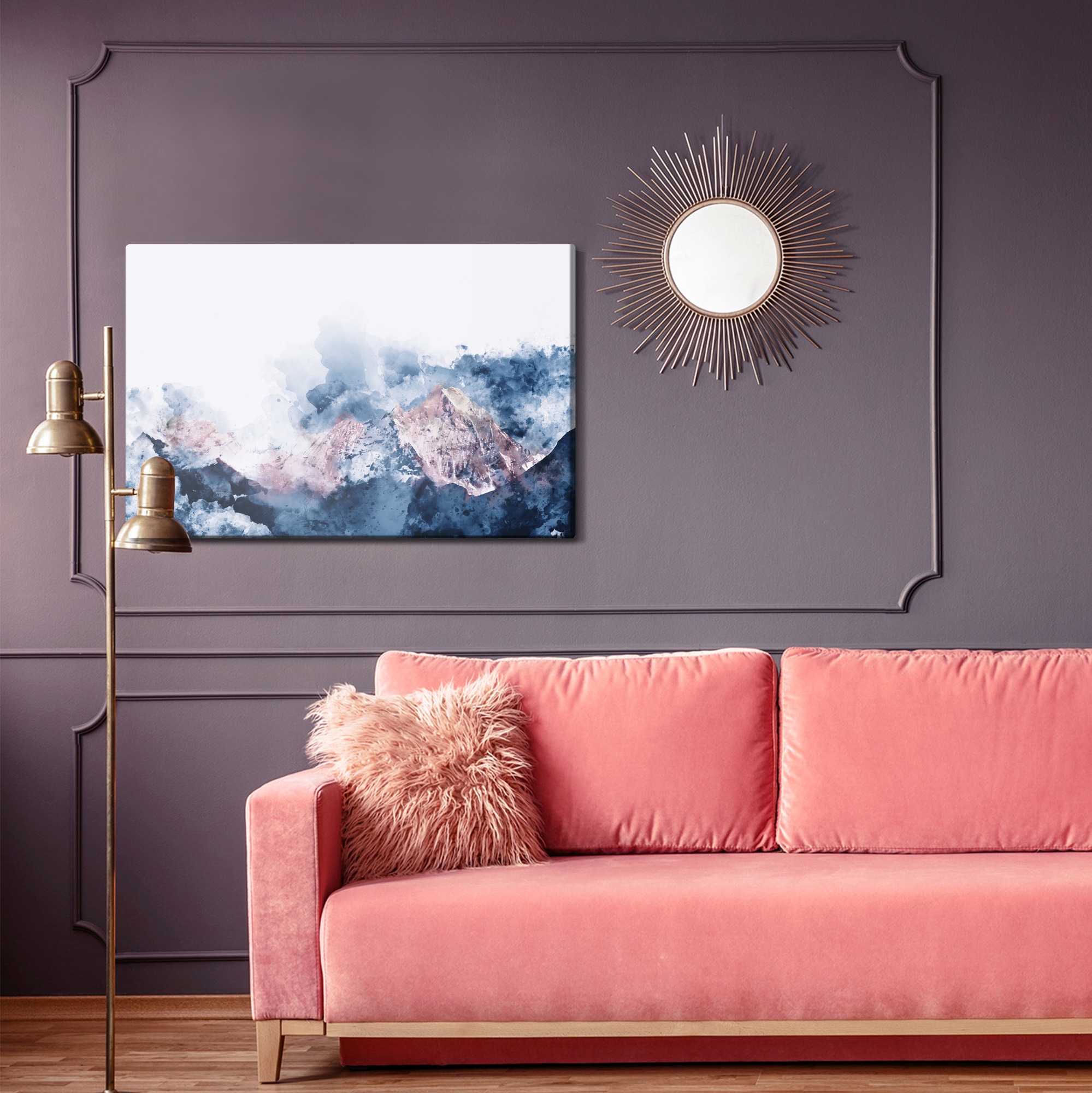 Canvas Print Mountains in Watercolor Style in Blues - Image 4