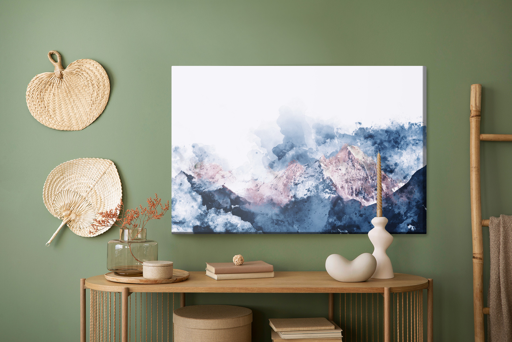 Canvas Print Mountains in Watercolor Style in Blues - Image 5