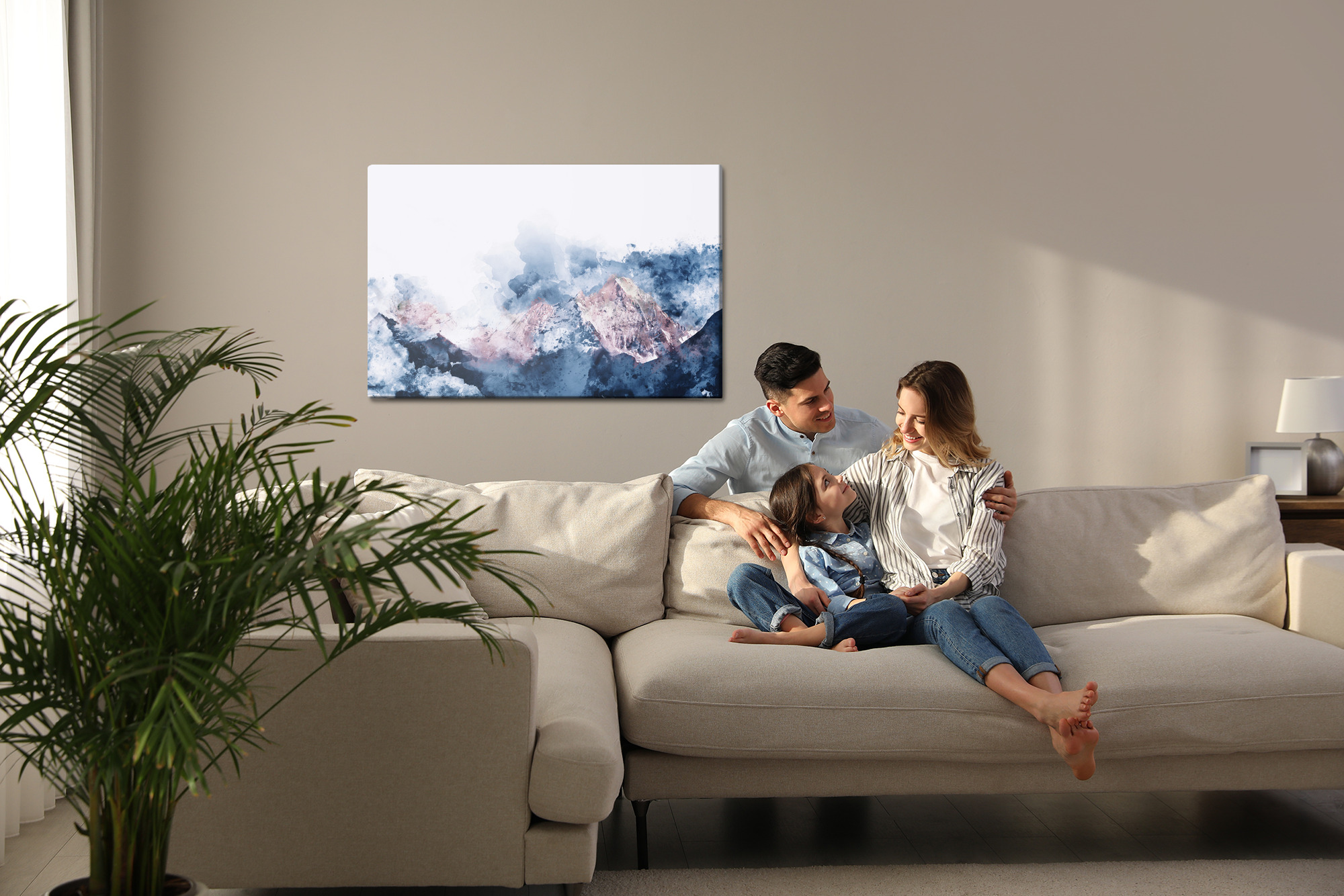 Canvas Print Mountains in Watercolor Style in Blues - Image 7