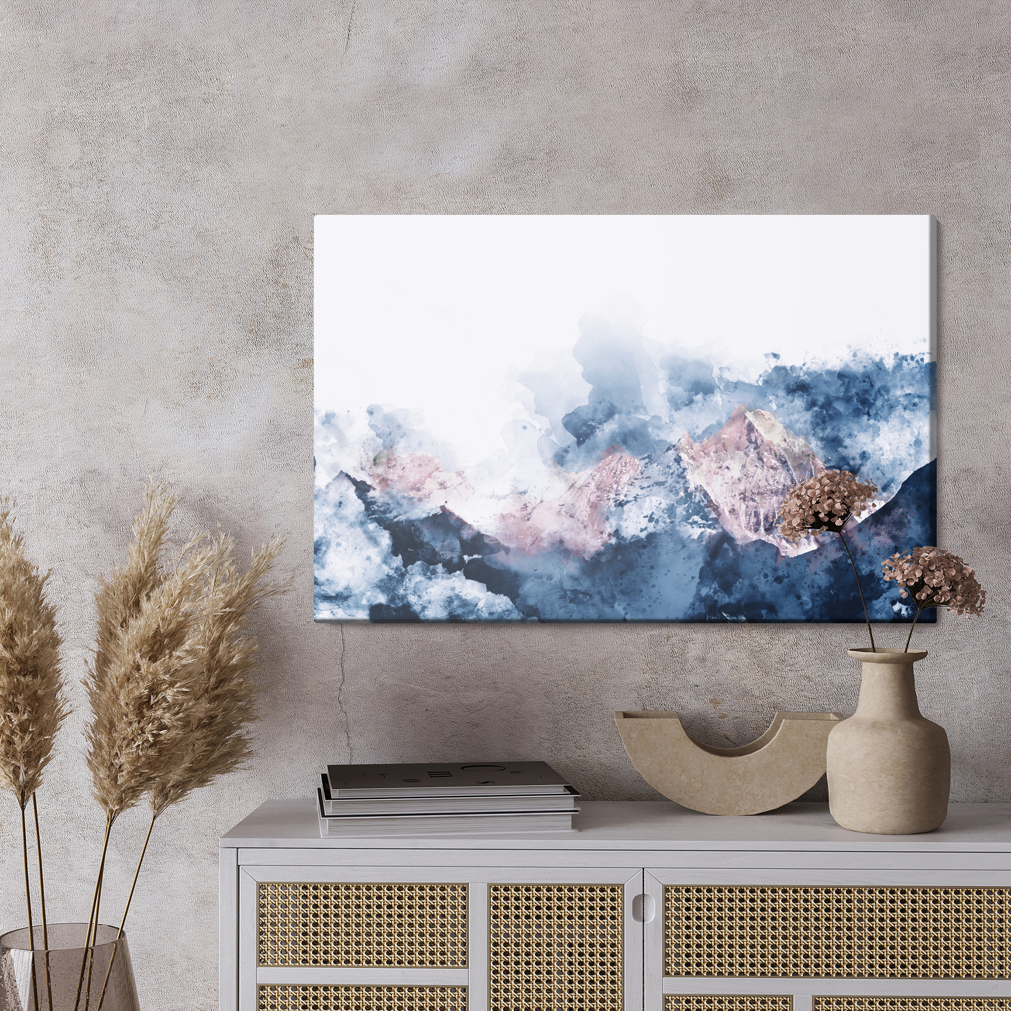 Canvas Print Mountains in Watercolor Style in Blues - Image 3