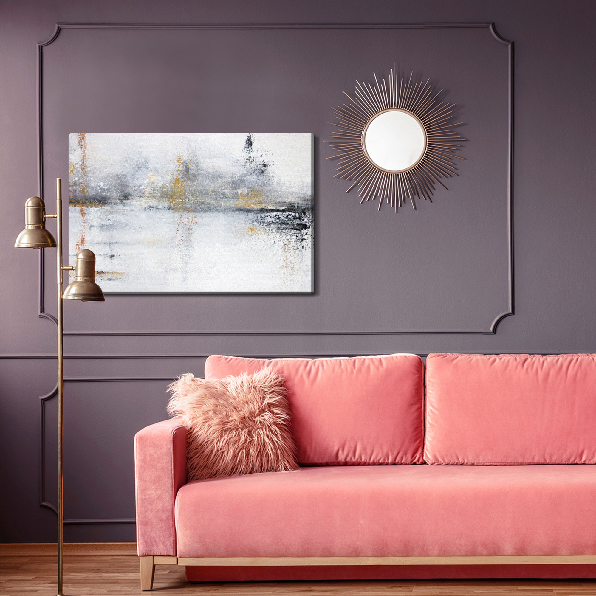 Obraz na płótnie Abstrakcyjny pejzaż we mgle ze złotem - obrazek 4