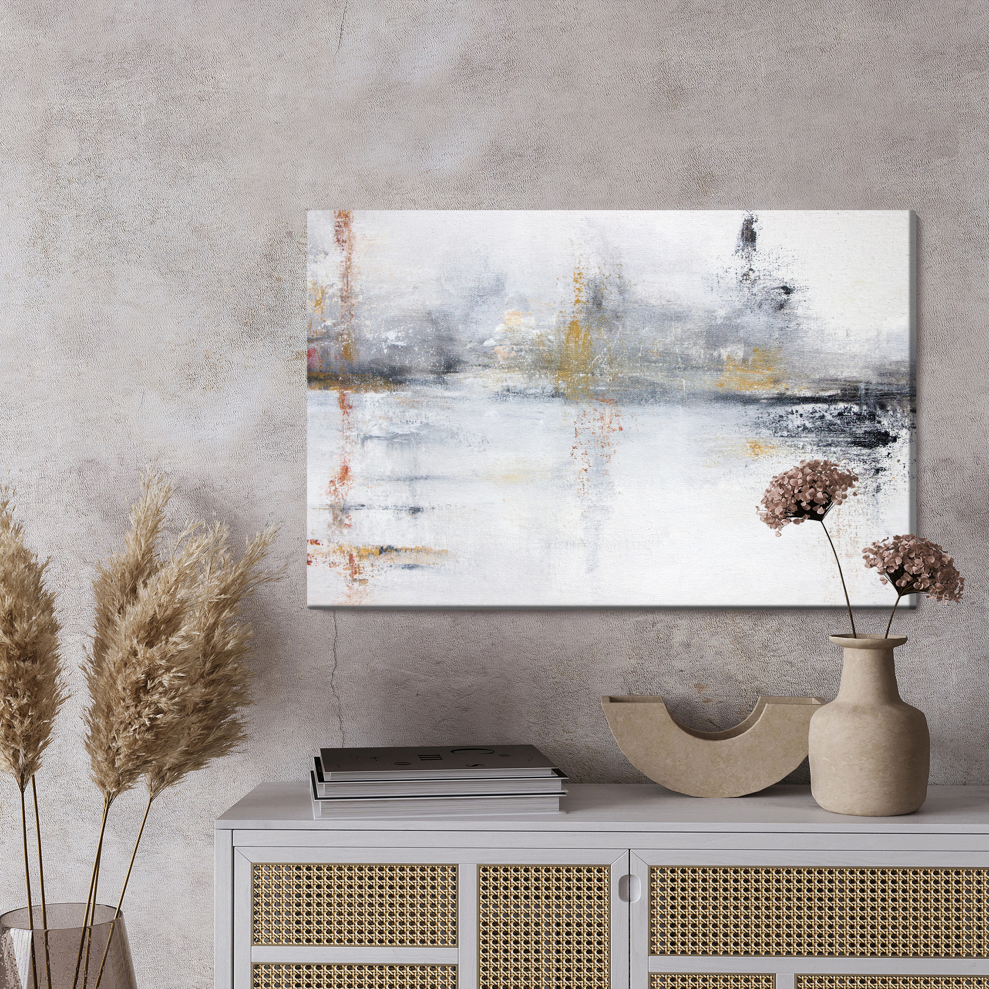 Obraz na płótnie Abstrakcyjny pejzaż we mgle ze złotem - obrazek 3