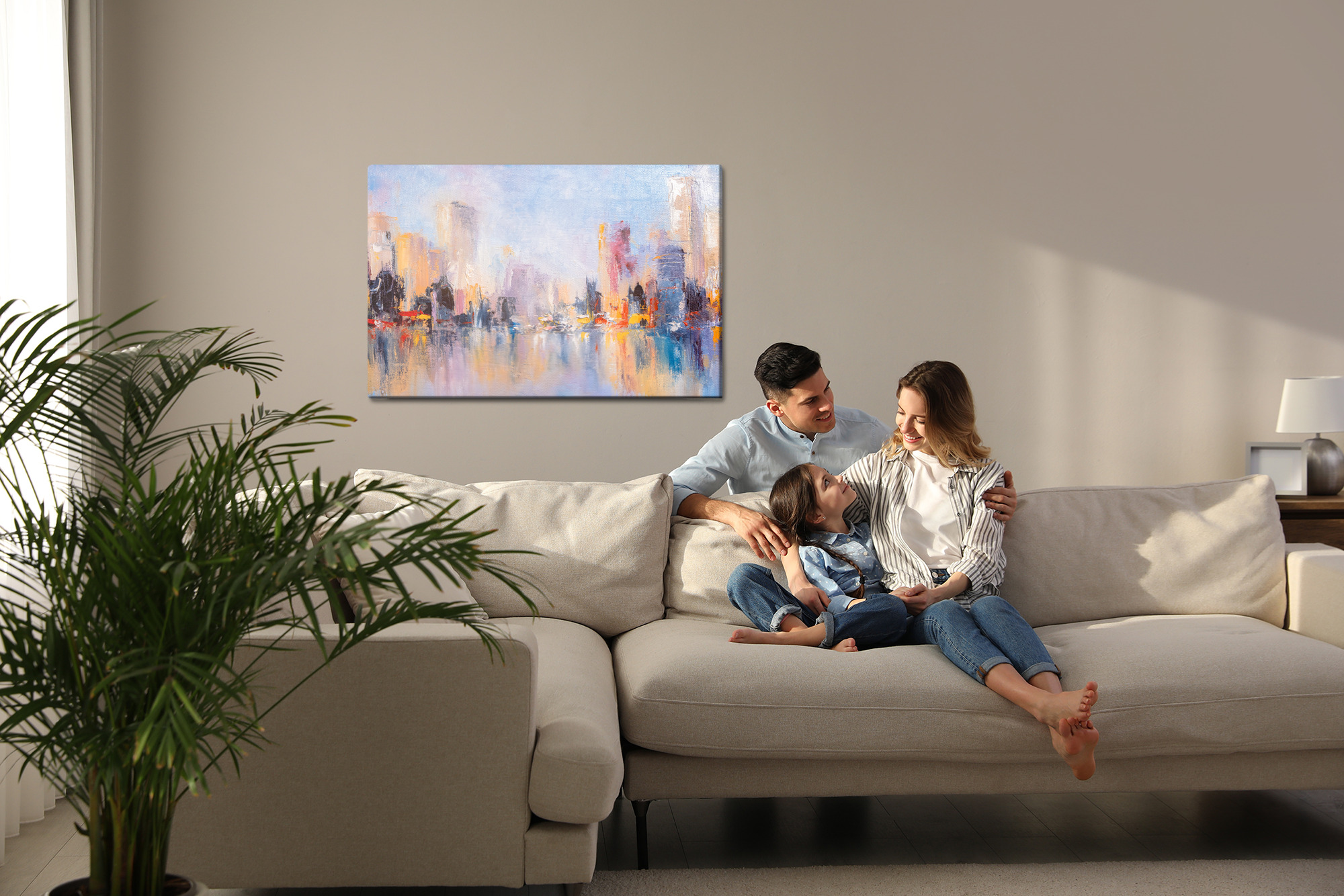 Canvas print Pastel city skyline by the water - Image 6