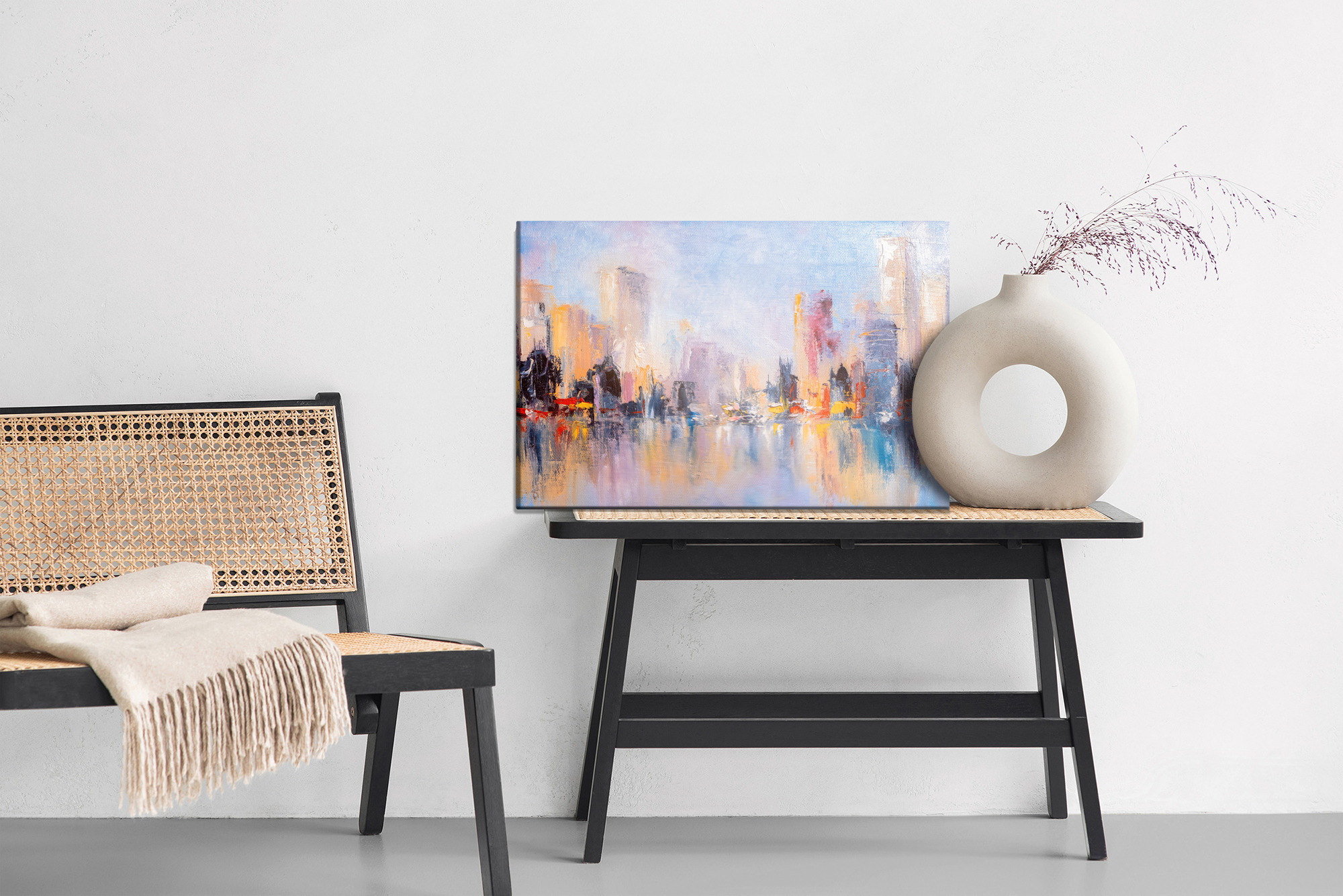 Canvas print Pastel city skyline by the water - Image 5