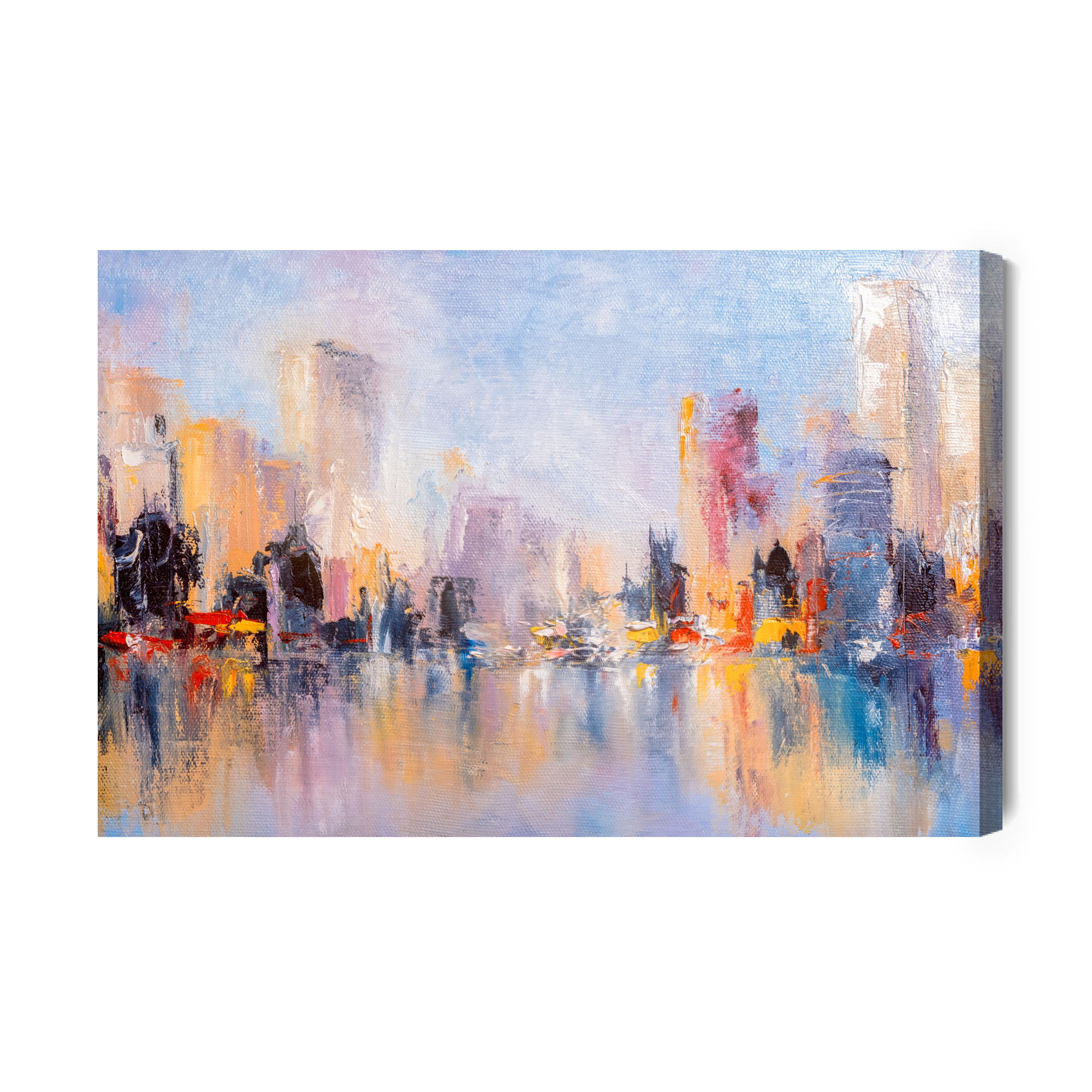 Canvas print Pastel city skyline by the water