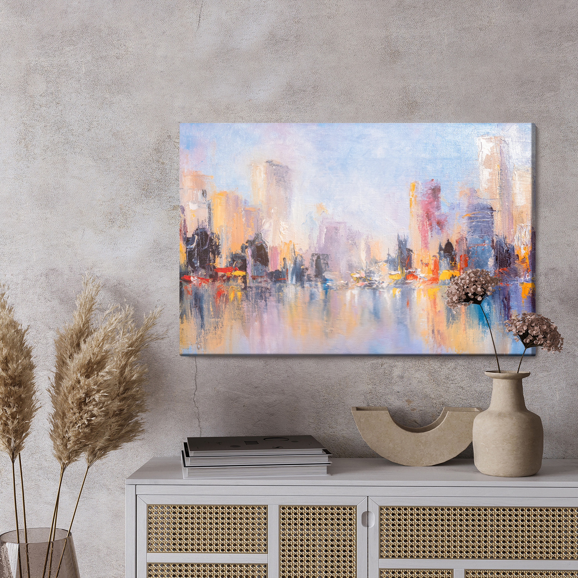 Canvas print Pastel city skyline by the water - Image 2