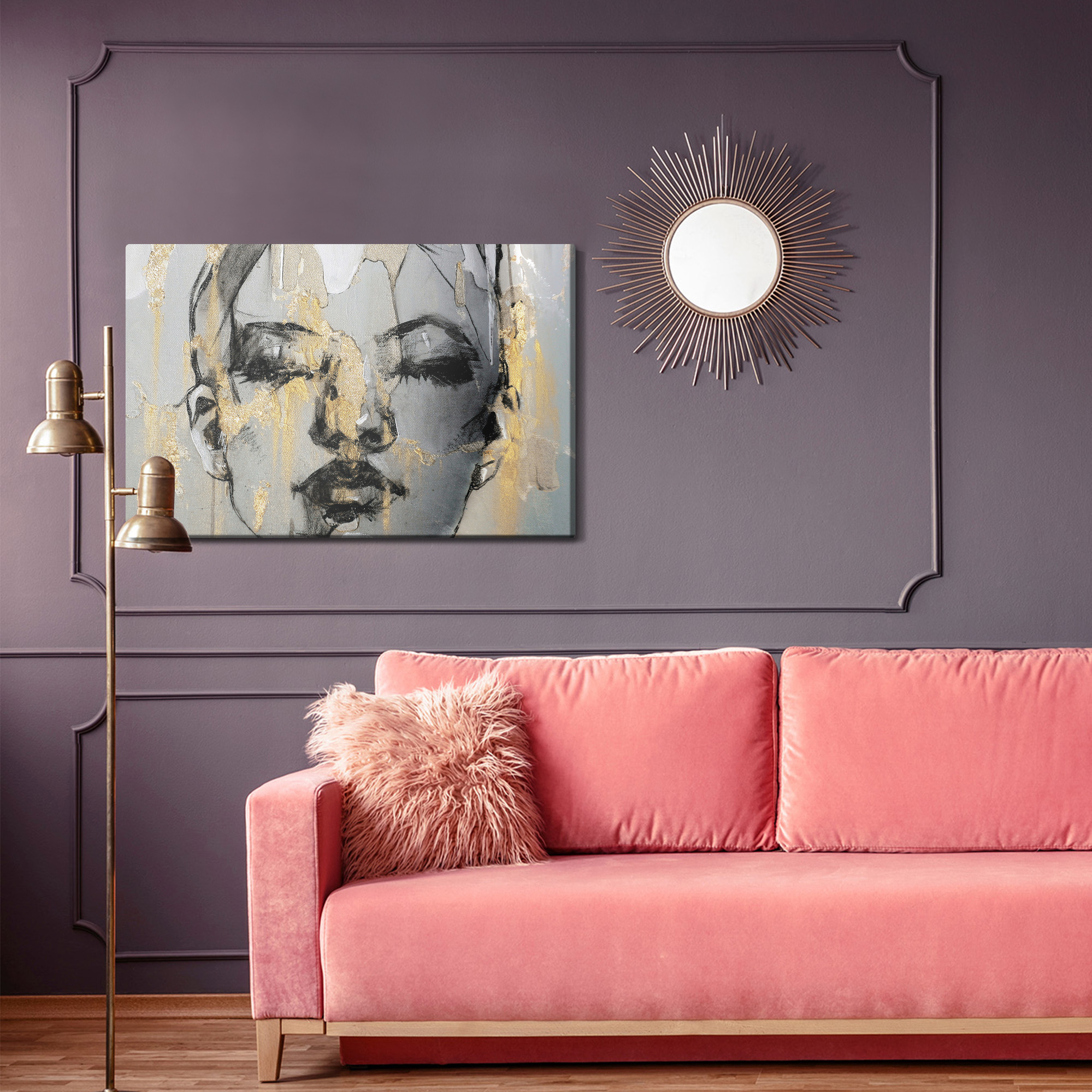 Obraz na płótnie Nowoczesny portret kobiety ze złotem - obrazek 4