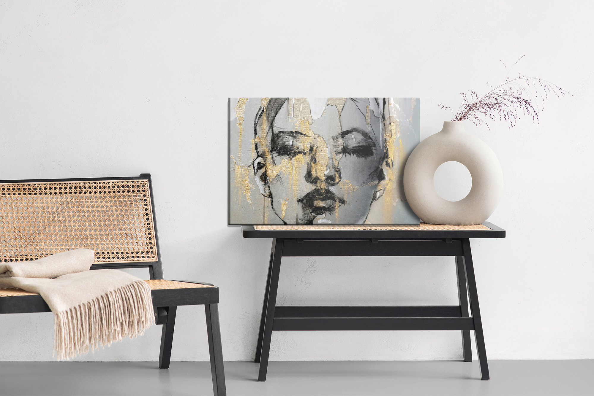 Obraz na płótnie Nowoczesny portret kobiety ze złotem - obrazek 6