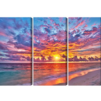 Multi-panel canvas wall art sunset over the ocean