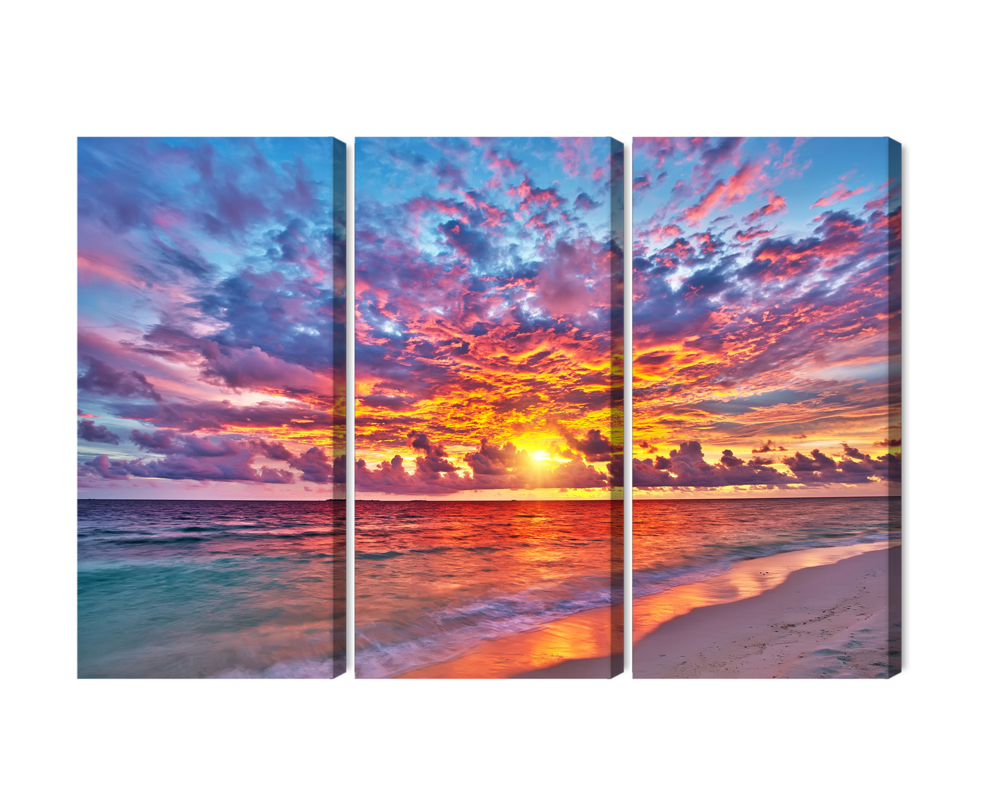 Multi-panel canvas wall art sunset over the ocean