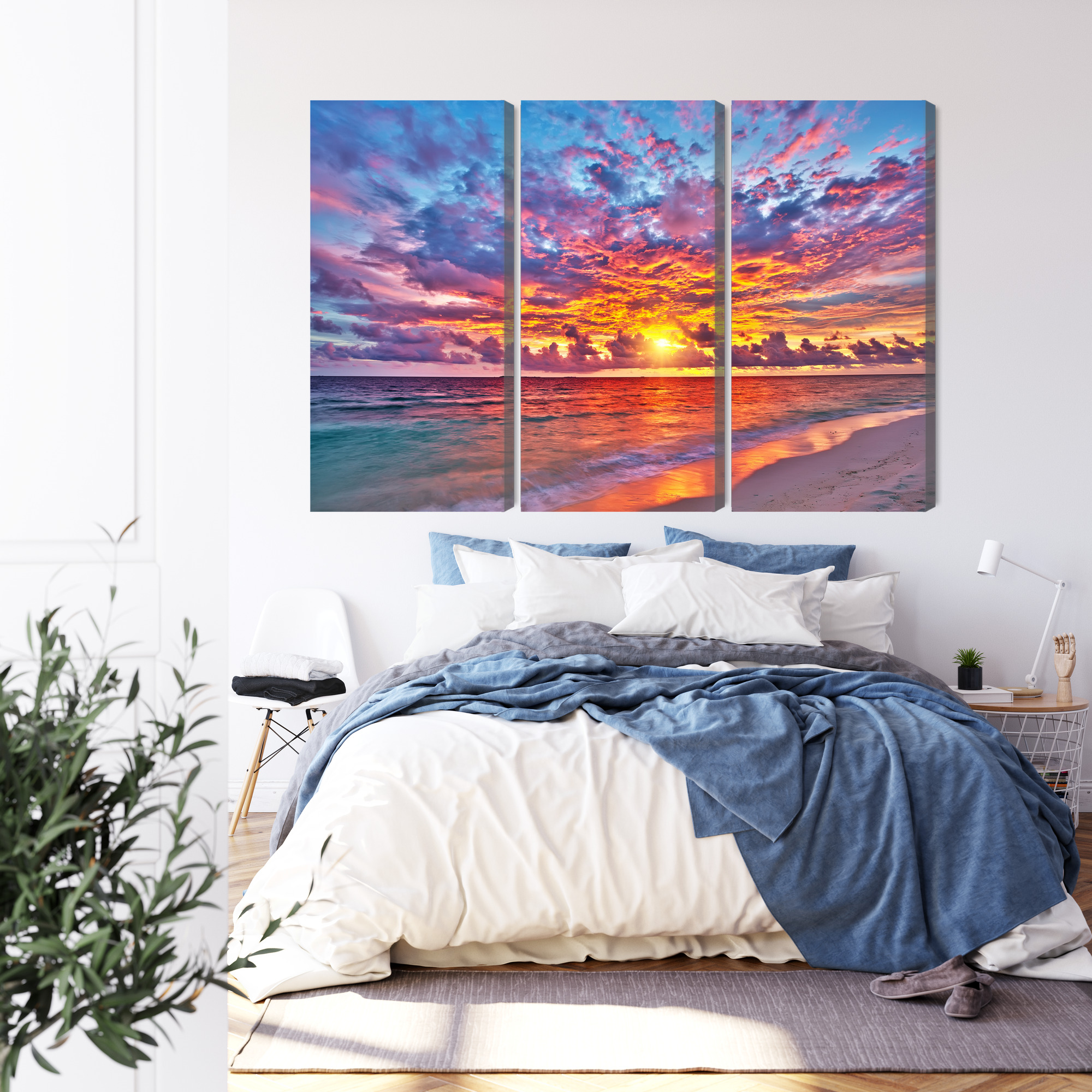 Multi-panel canvas wall art sunset over the ocean - Image 2