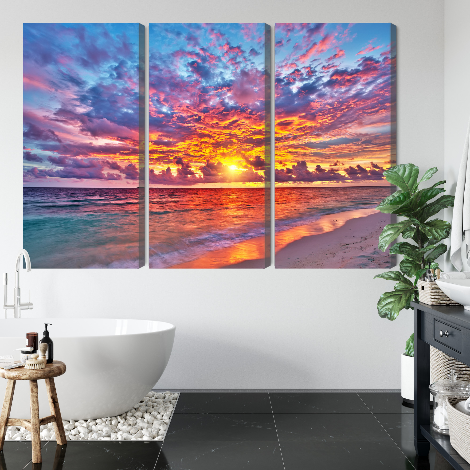 Multi-panel canvas wall art sunset over the ocean - Image 4