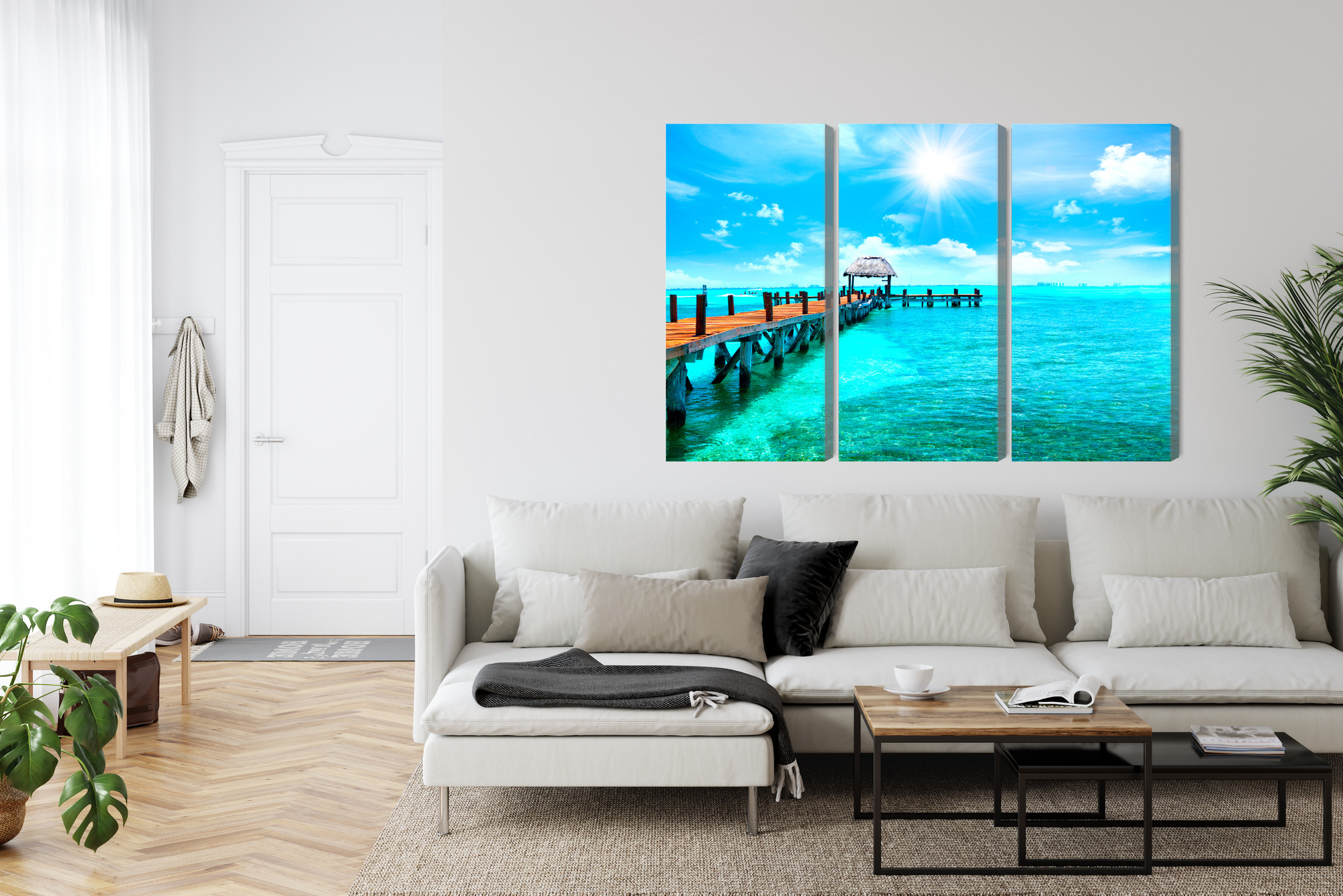 Multi-panel canvas wall art turquoise sea and sunny pier - Image 5