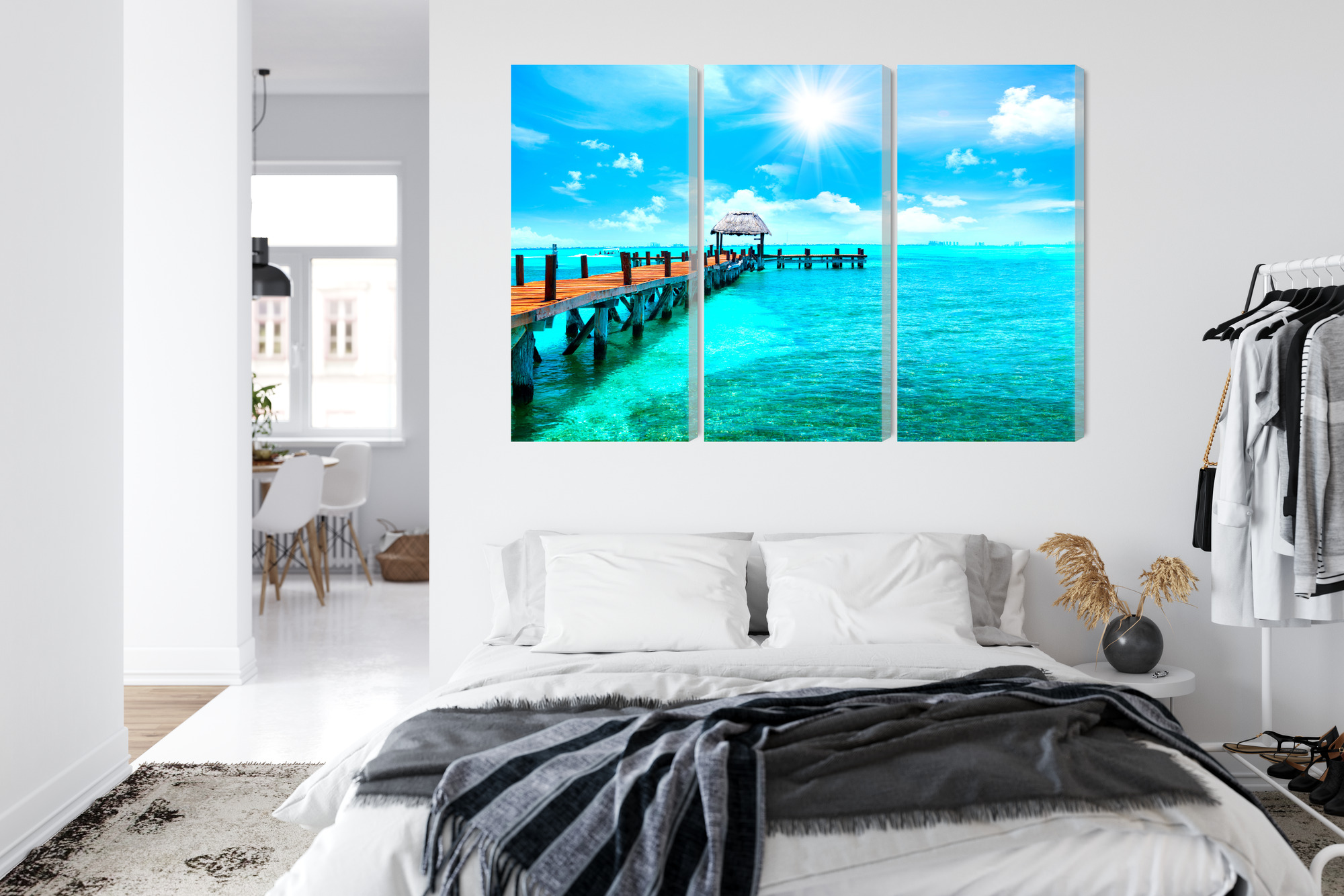 Multi-panel canvas wall art turquoise sea and sunny pier - Image 6