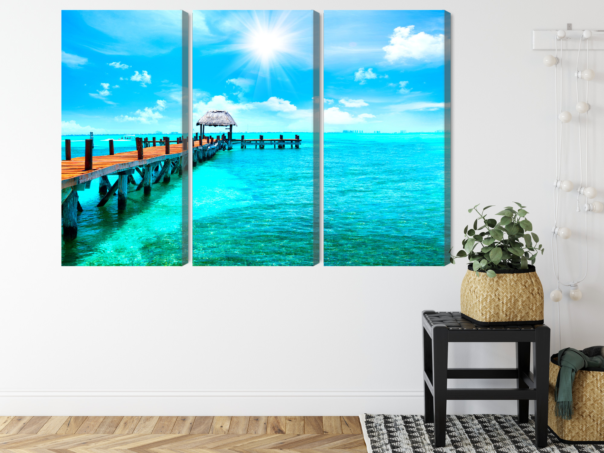 Multi-panel canvas wall art turquoise sea and sunny pier - Image 7