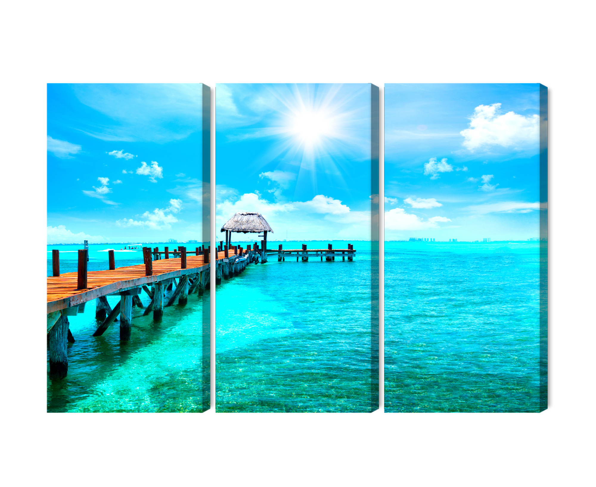 Multi-panel canvas wall art turquoise sea and sunny pier