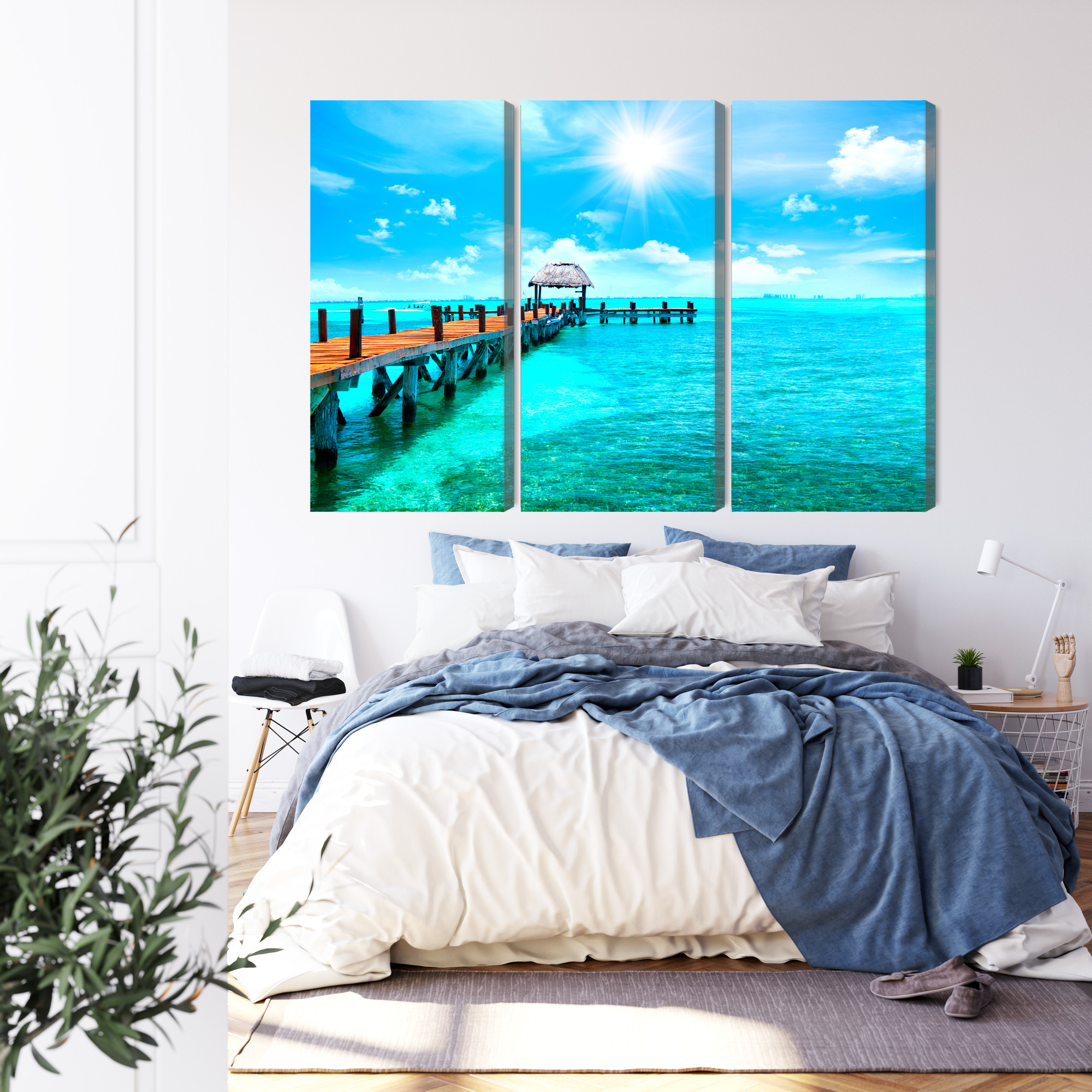 Multi-panel canvas wall art turquoise sea and sunny pier - Image 2