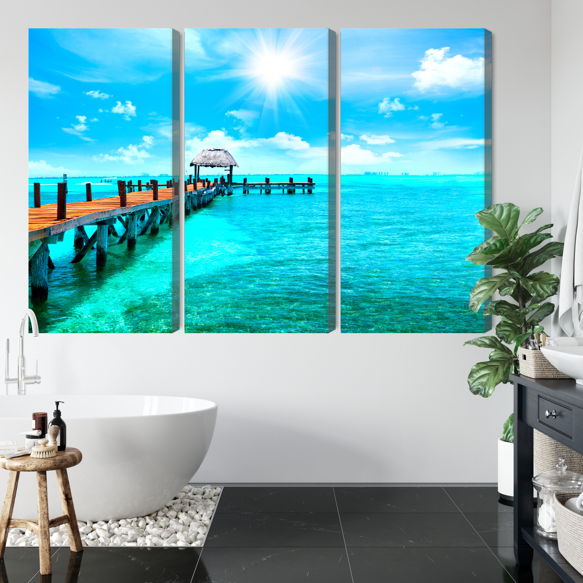 Multi-panel canvas wall art turquoise sea and sunny pier - Image 4