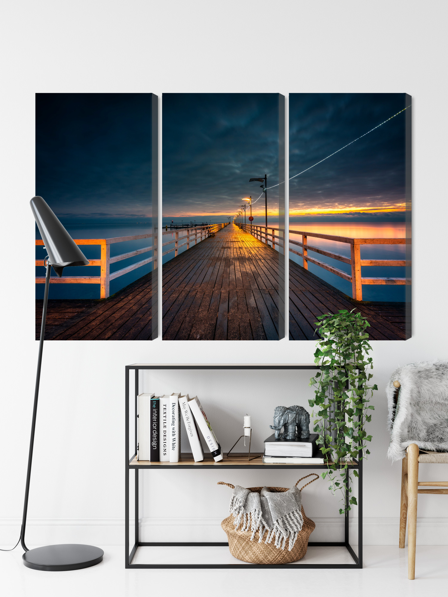 Multi-panel canvas wall art evening pier under clouds - Image 8