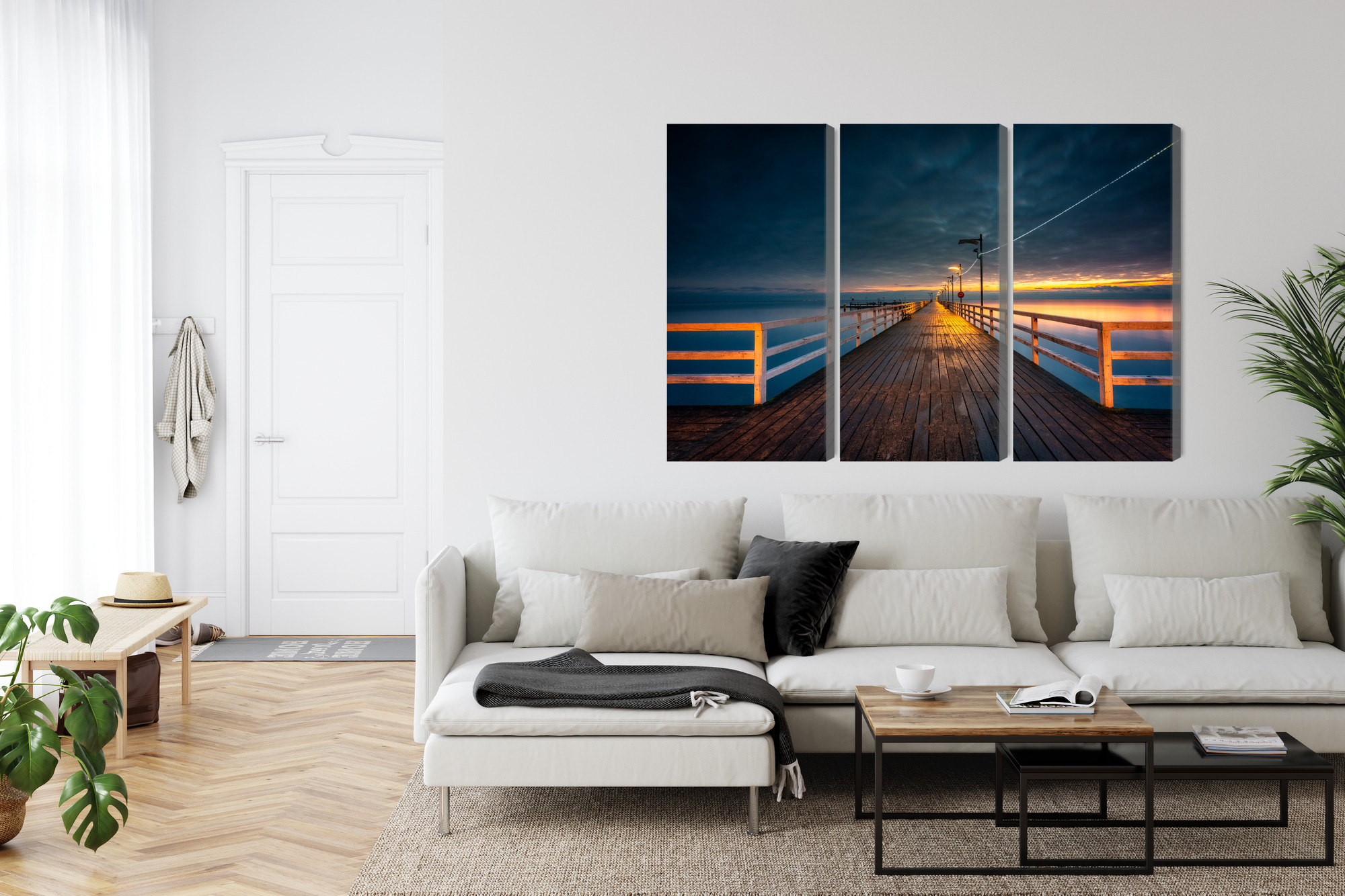 Multi-panel canvas wall art evening pier under clouds - Image 5