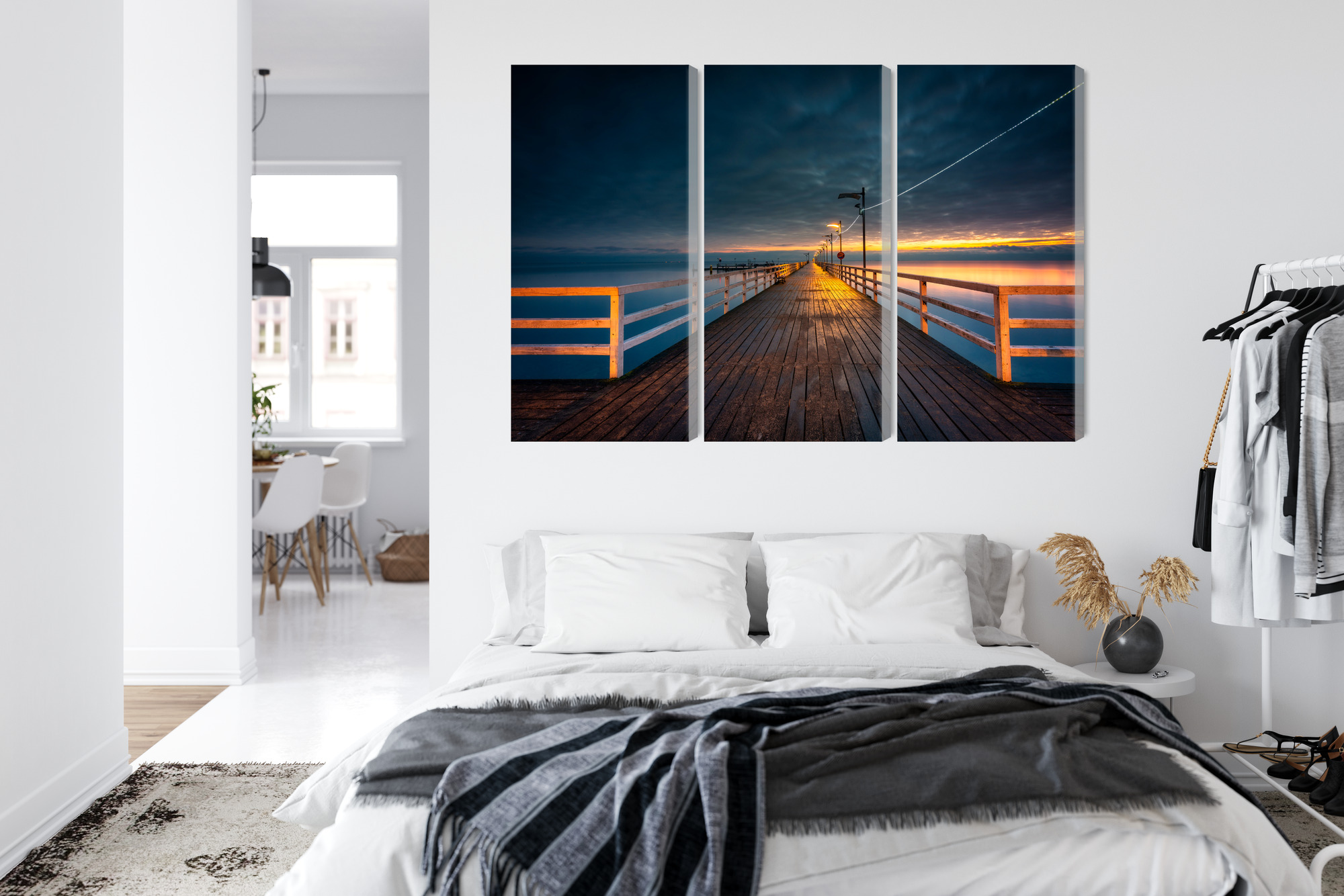 Multi-panel canvas wall art evening pier under clouds - Image 6