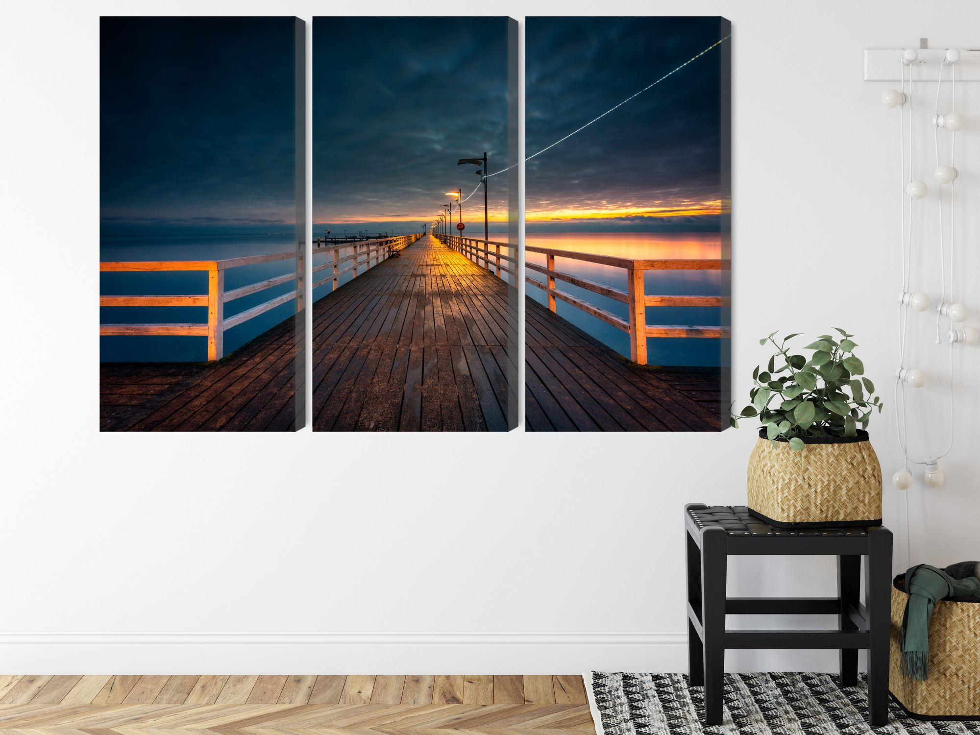 Multi-panel canvas wall art evening pier under clouds - Image 7