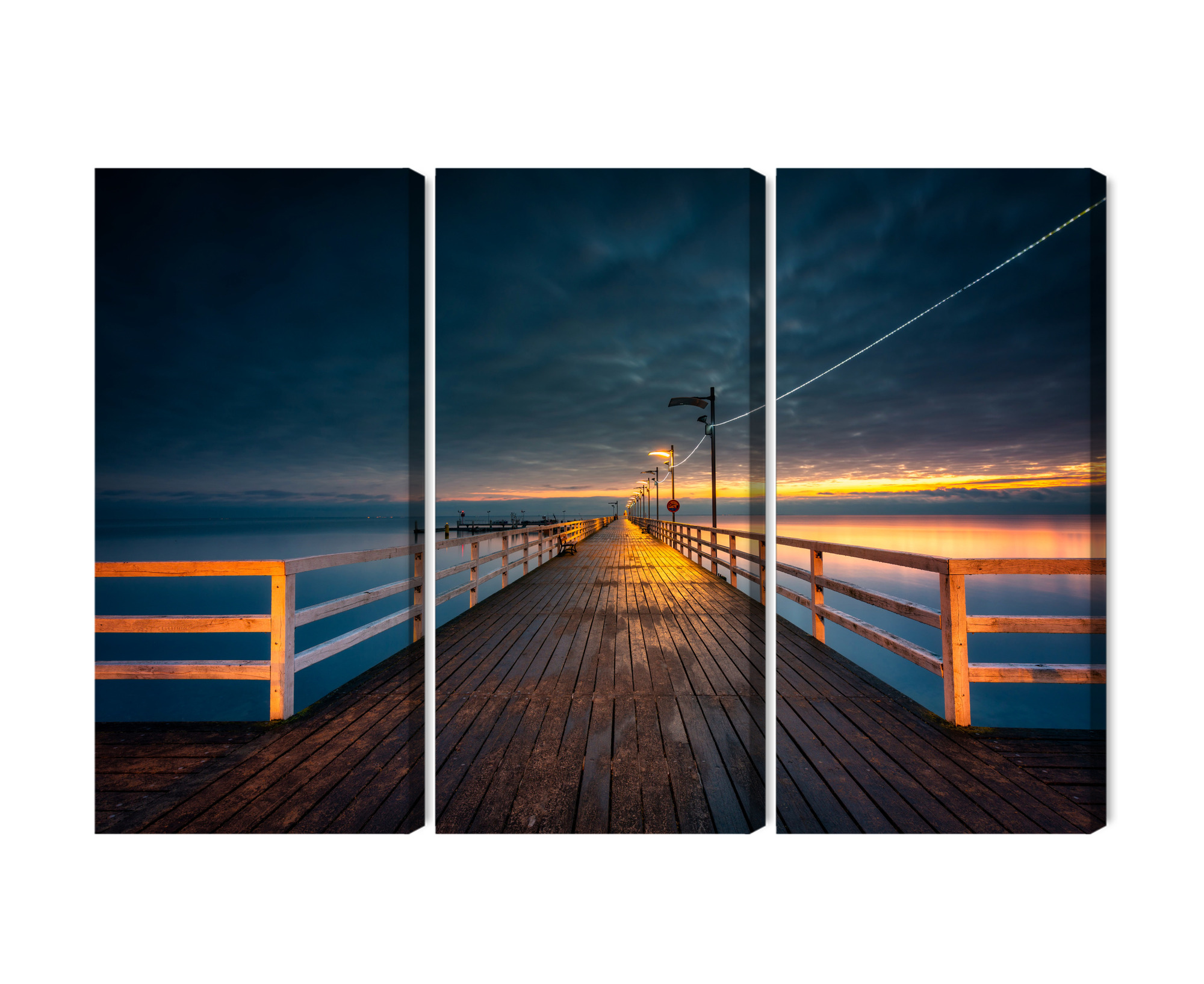 Multi-panel canvas wall art evening pier under clouds