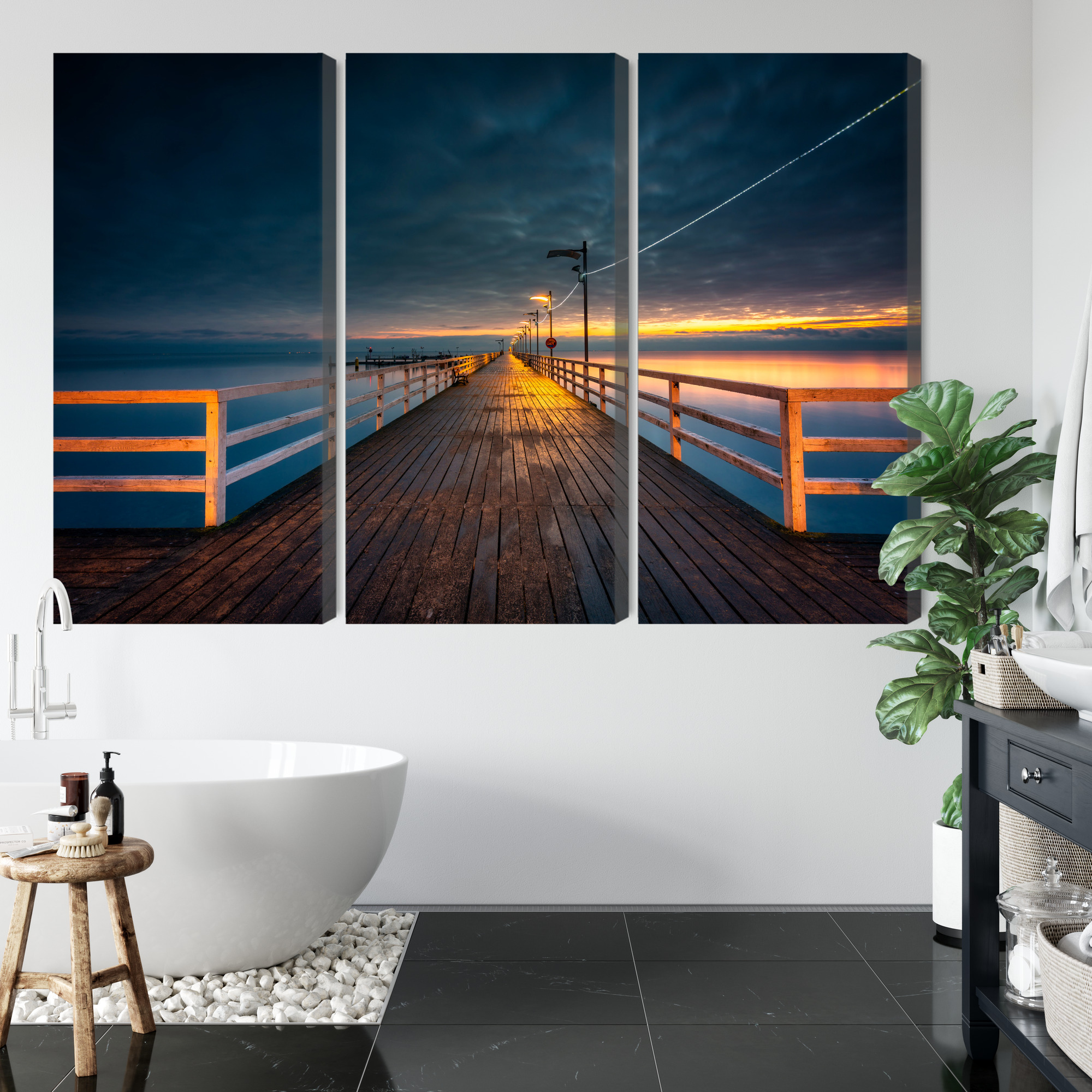 Multi-panel canvas wall art evening pier under clouds - Image 4
