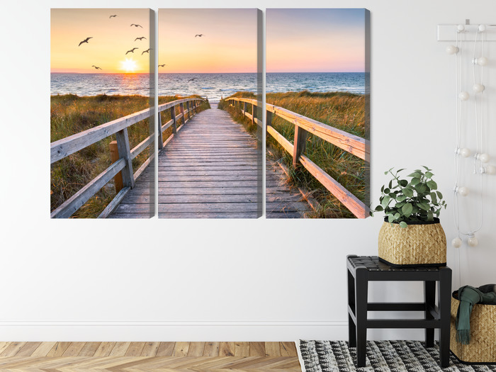 Multi-panel canvas wall art pier at sea at sunset - Image 8