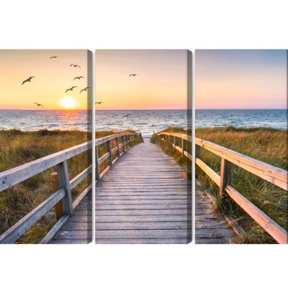 Multi-panel canvas wall art pier at sea at sunset