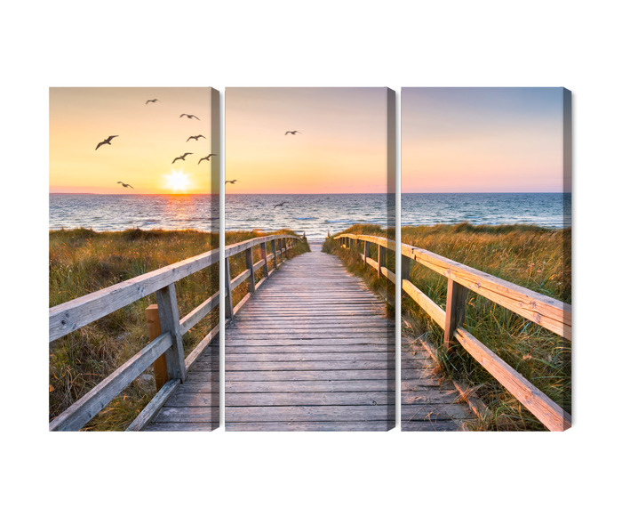 Multi-panel canvas wall art pier at sea at sunset