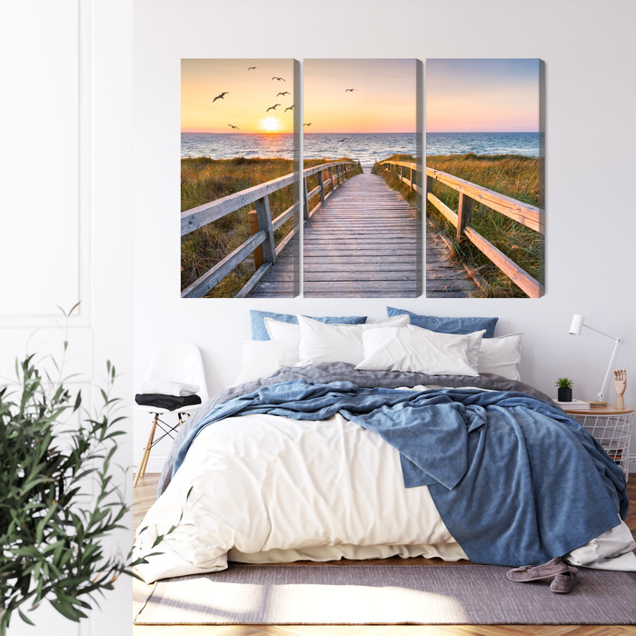 Multi-panel canvas wall art pier at sea at sunset - Image 3